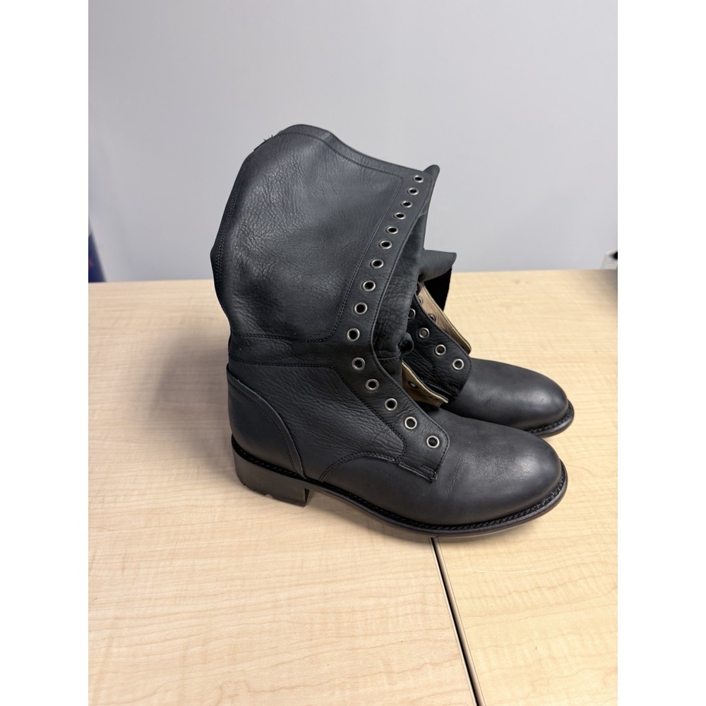 John Fluevog Hedwig Black Leather Tall Lace Up Boots Women's 8 Wide W/ BOX